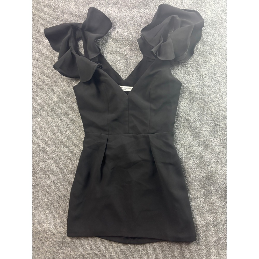 Amanda Uprichard Mini Dress Womens Small Black Ruffle Shoulder Cutout Back